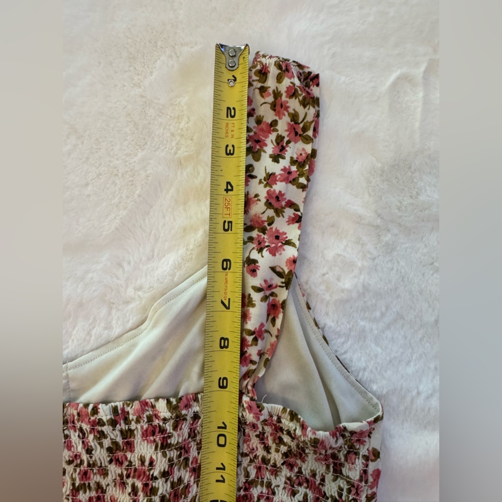 Wild Fable Coral Pink & Cream Floral Tiered Mini Dress- size L - Picture 15 of 15